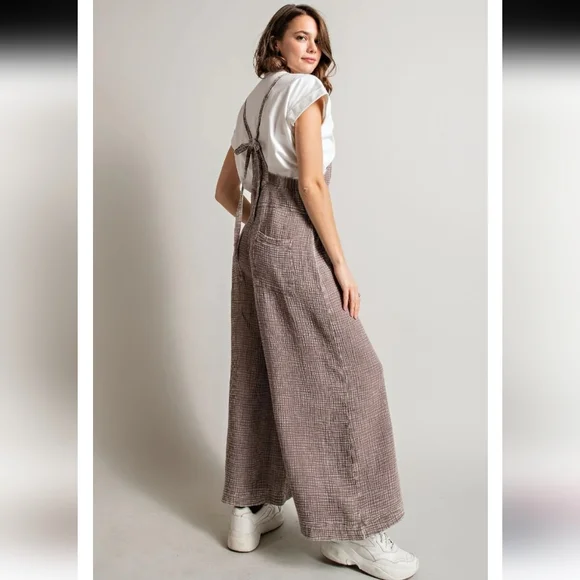 New! Easel Mushroom Washed Cotton Jumpsuit Overalls - Picture 3 of 4